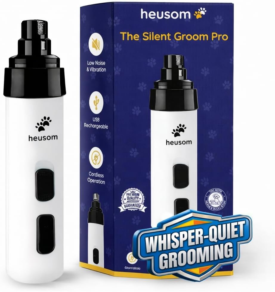 Heusom Silent Groom Pro Pet Nail Grinder | Whisper Quiet Dog Nail Grinder | Claw Trimmer for Dogs. Cats & Other Animals | Safe & Stress Free Nail Grooming. Ideal for Sensitive Dogs of All Breeds &Sizes