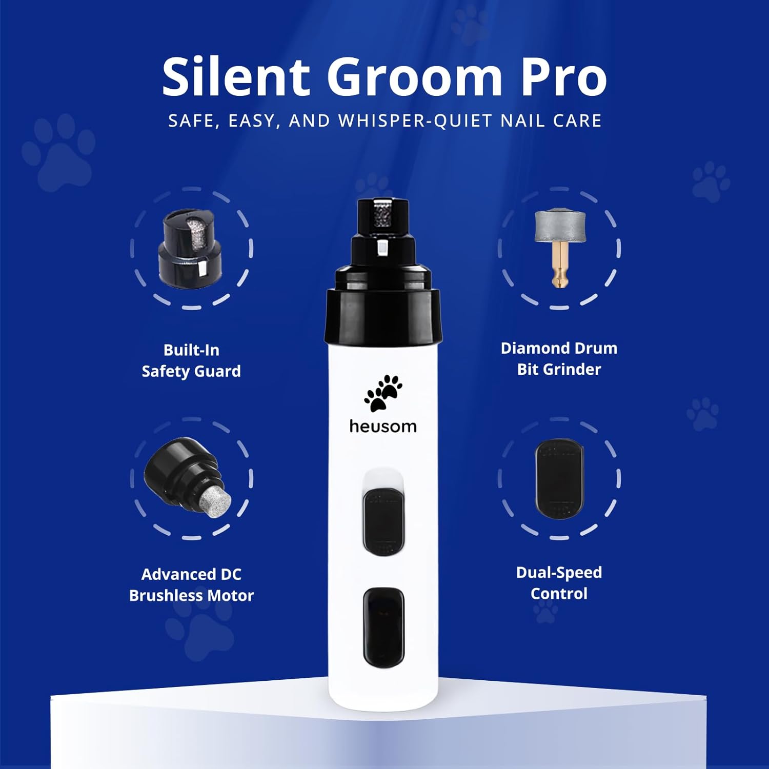 Heusom Silent Groom Pro Pet Nail Grinder | Whisper Quiet Dog Nail Grinder | Claw Trimmer for Dogs. Cats & Other Animals | Safe & Stress Free Nail Grooming. Ideal for Sensitive Dogs of All Breeds &Sizes