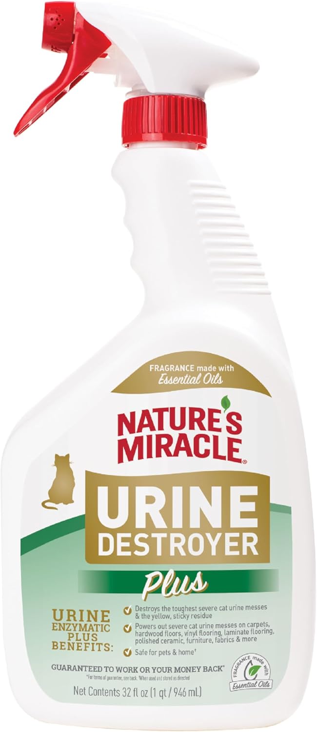 Nature's Miracle Cat Urine Destroyer Plus. Enzymatic Cleaner. 32 oz | Destroys the Toughest Cat Urine Stains. For Use on Multiple Surfaces. Safe For Pets and Home*. Fresh Scent