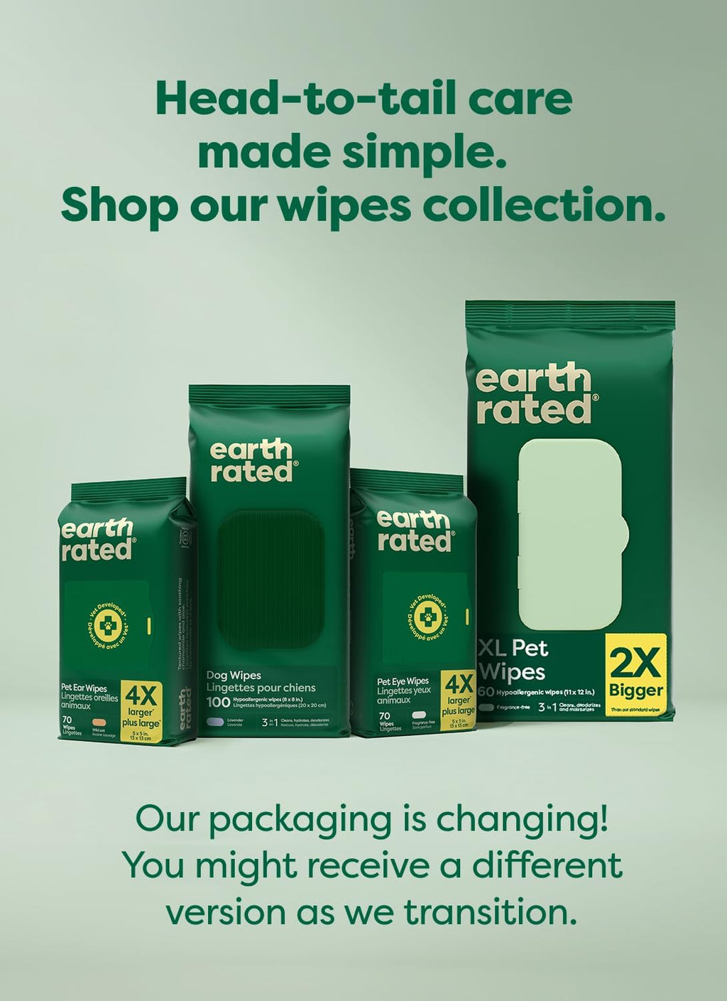 Earth Rated Dog Wipes for Paws & Butt. Deodorizing. Unscented. 100ct | Hypoallergenic. 3-in-1 Cleaning and Hydrating. for Grooming Paws. Body and Butt