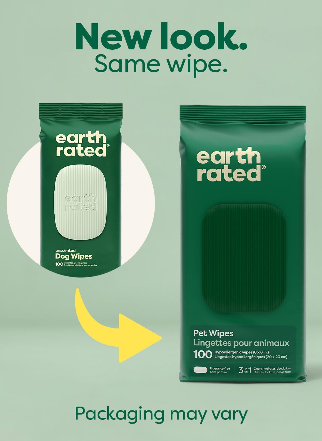 Earth Rated Dog Wipes for Paws & Butt. Deodorizing. Unscented. 100ct | Hypoallergenic. 3-in-1 Cleaning and Hydrating. for Grooming Paws. Body and Butt