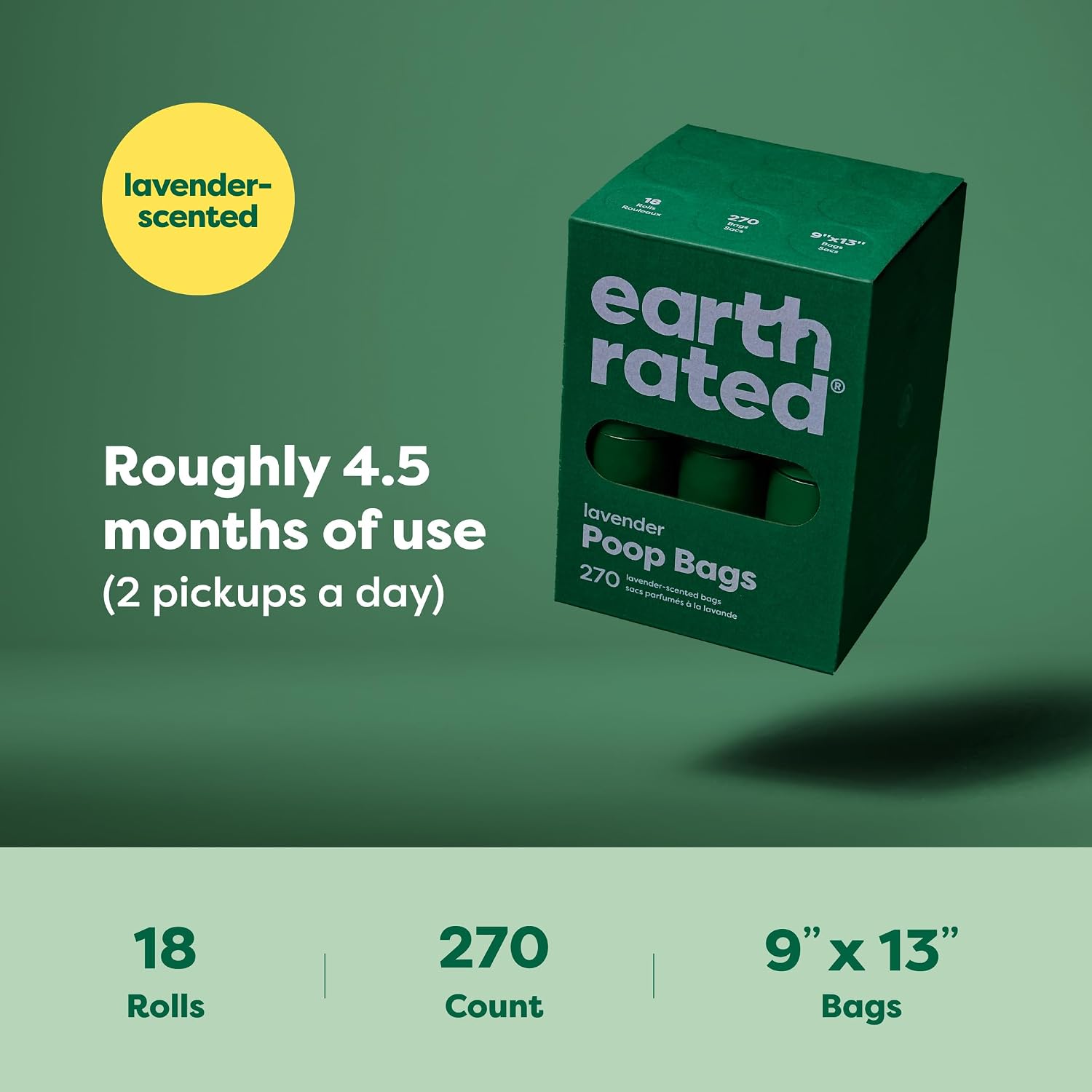 Earth Rated Dog Poop Bags on Refill Rolls. 270 Bags. Lavender | Guaranteed Leak Proof and Extra Thick Waste Bag Refill Rolls
