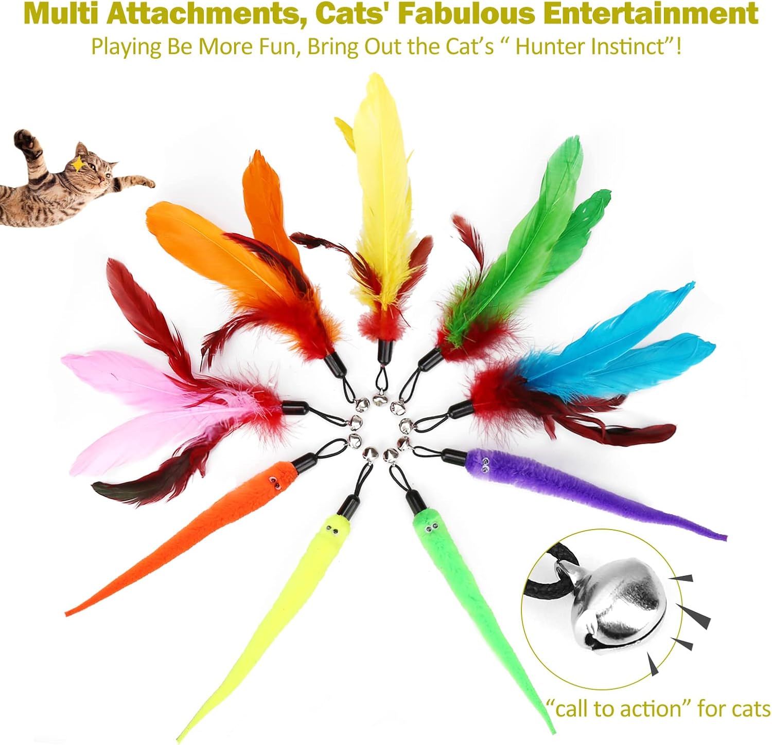 MeoHui Cat Toys for Indoor Cats. Interactive Cat Toy 2PCS Retractable Wand Toy and 9PCS Cat Feather Toys Refills. Funny Kitten Toys Cat Fishing Pole Toy for Bored Indoor Cats Chase and Exercise