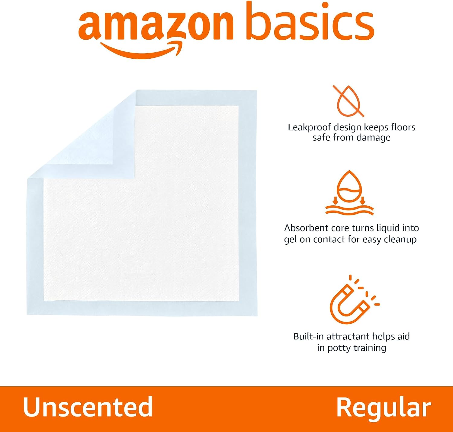Amazon Basics Leak-Proof Dog and Puppy Potty Training Pee Pads with Quick-Dry 5-Layer Super Absorbent Design. Regular Size 22 x 22 inch. Blue & White. 100 Count