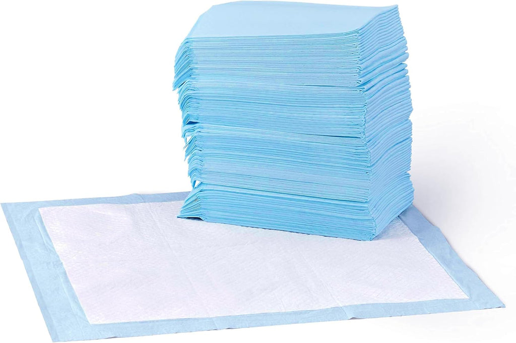 Amazon Basics Leak-Proof Dog and Puppy Potty Training Pee Pads with Quick-Dry 5-Layer Super Absorbent Surface for Dog Training. Floor Protection. Regular Size 22x22. Blue & White. 50 Count