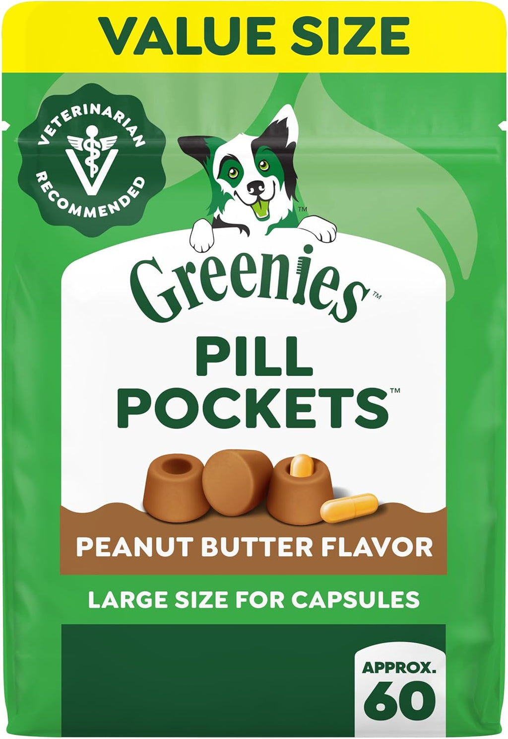 Greenies Pill Pockets Large Size Dog Treats. Peanut Butter. 15.8 oz | Vet-recommended. capsule size. low calorie. odor masking. stress- and mess-free medication experience