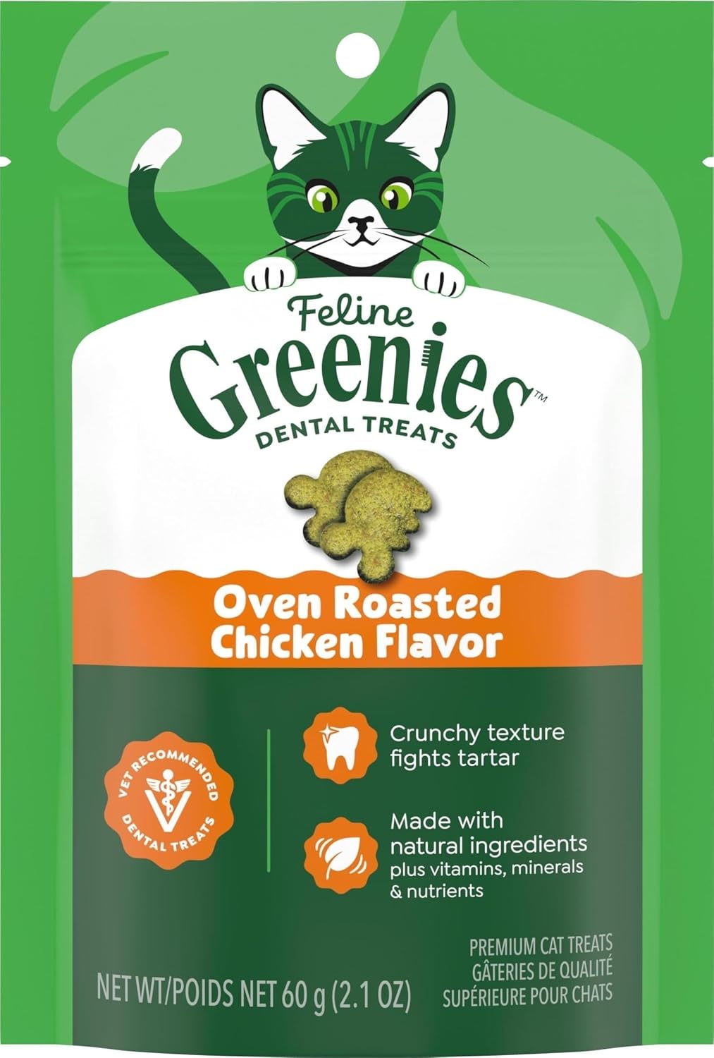 Greenies Feline Natural Dental Cat Treats. Roasted Chicken Flavor. 9.75 oz | #1 vet-recommended. clinically-proven oral care. cleans teeth and freshens breath. cleans to gumline. natural ingredients