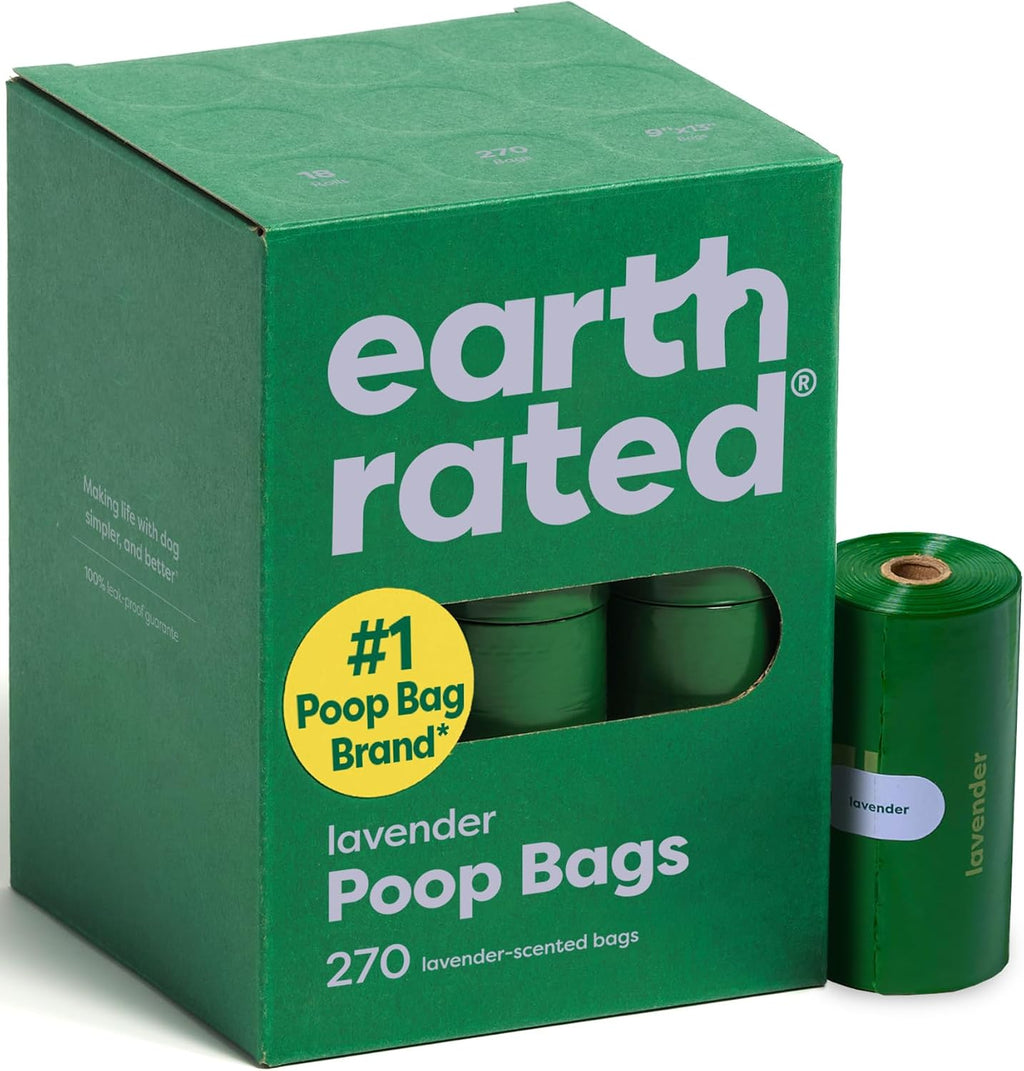 Earth Rated Dog Poop Bags on Refill Rolls. 270 Bags. Lavender | Guaranteed Leak Proof and Extra Thick Waste Bag Refill Rolls