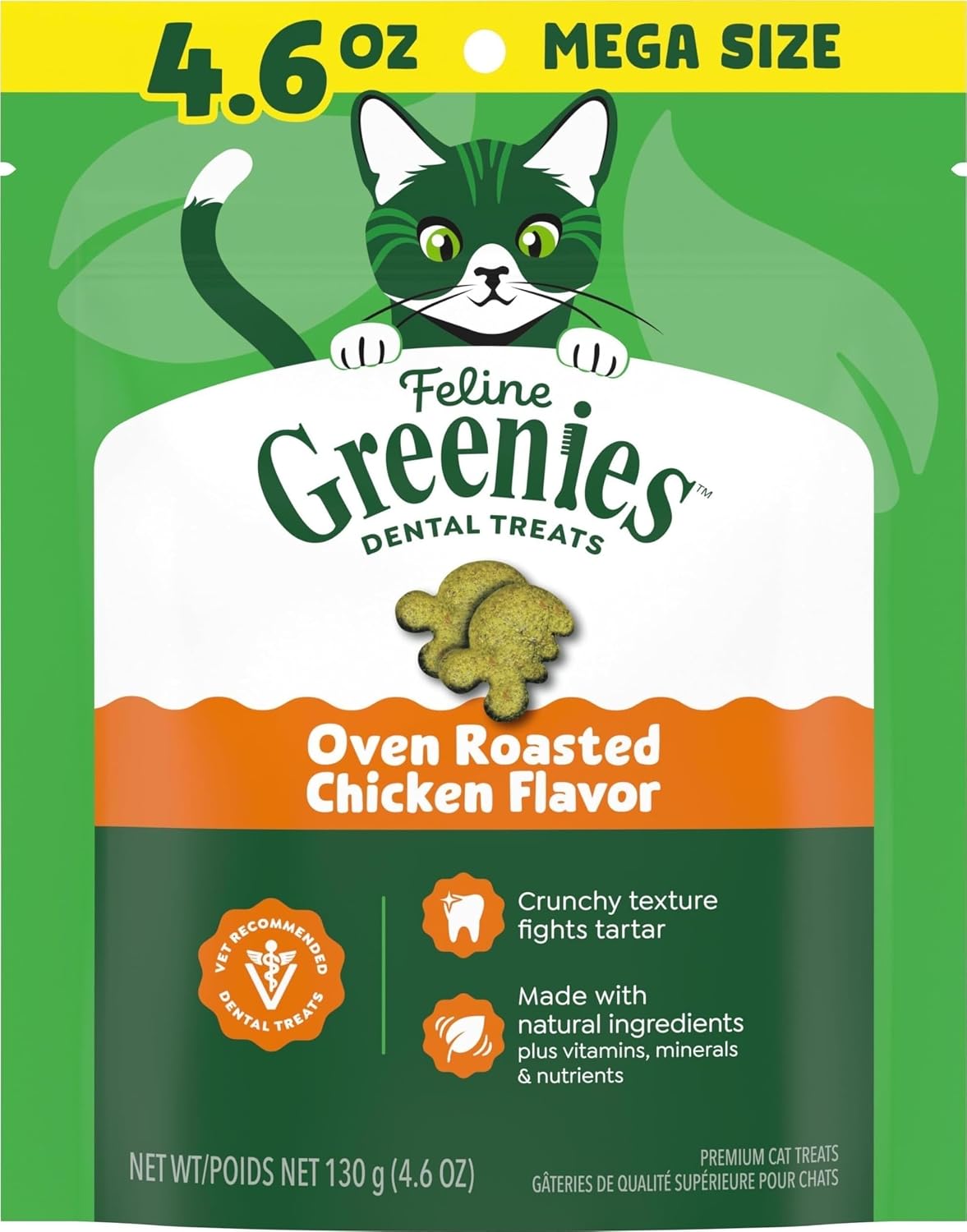 Greenies Feline Natural Dental Cat Treats. Roasted Chicken Flavor. 9.75 oz | #1 vet-recommended. clinically-proven oral care. cleans teeth and freshens breath. cleans to gumline. natural ingredients