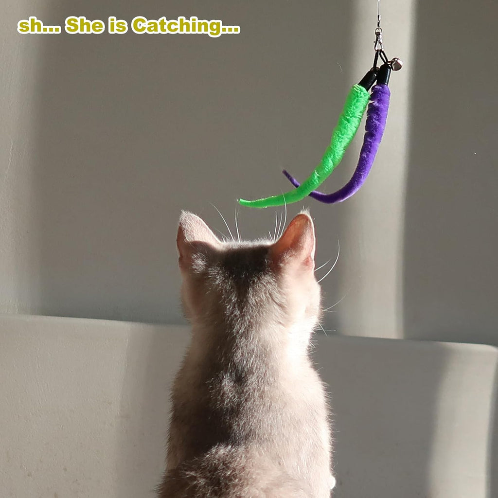 MeoHui Cat Toys for Indoor Cats. Interactive Cat Toy 2PCS Retractable Wand Toy and 9PCS Cat Feather Toys Refills. Funny Kitten Toys Cat Fishing Pole Toy for Bored Indoor Cats Chase and Exercise