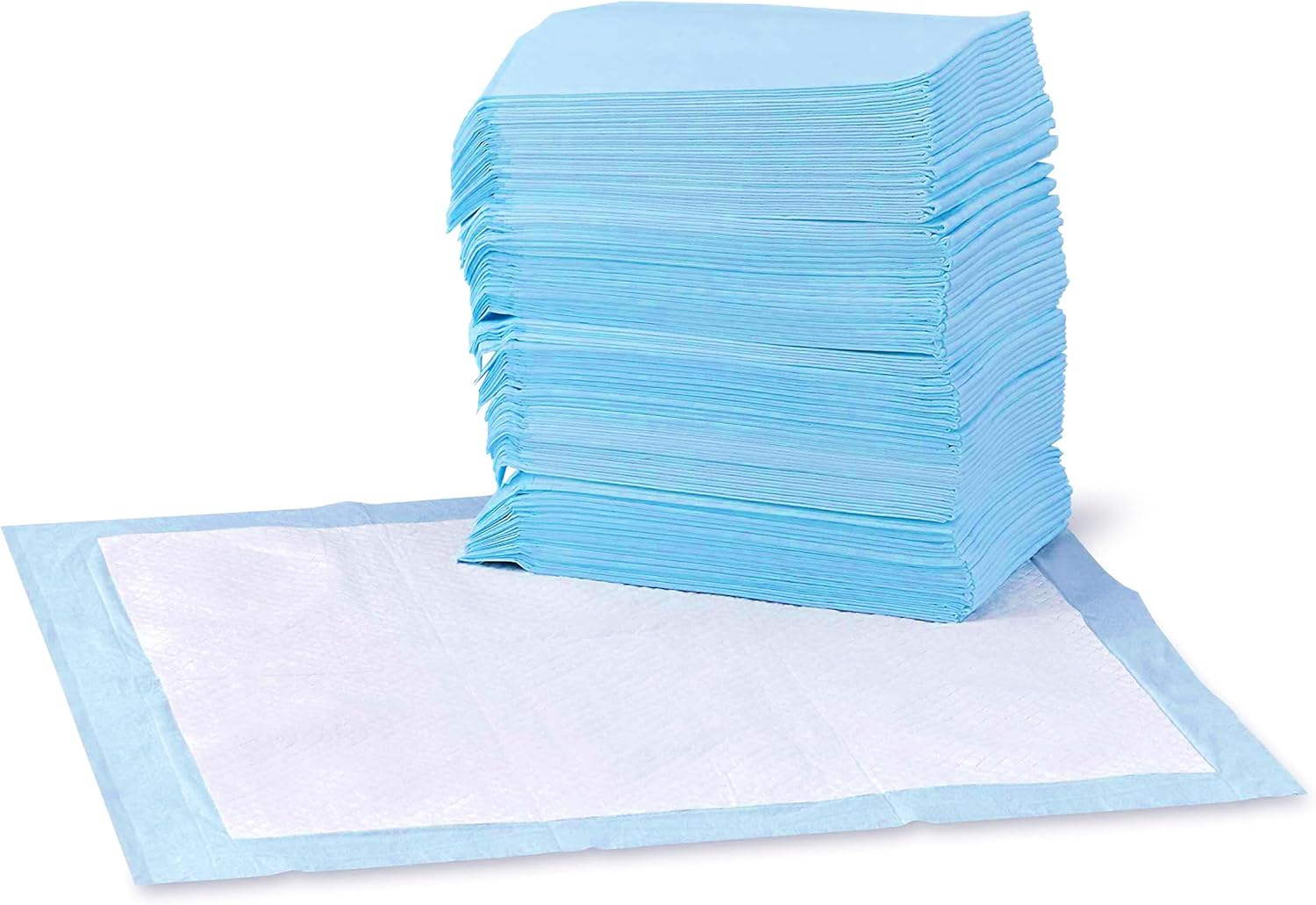 Amazon Basics Leak-Proof Dog and Puppy Potty Training Pee Pads with Quick-Dry 5-Layer Super Absorbent Design. Regular Size 22 x 22 inch. Blue & White. 100 Count