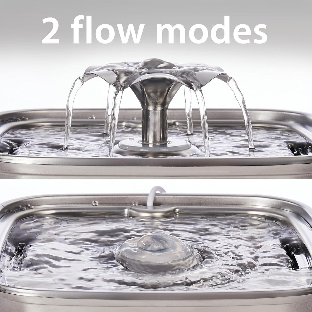 Veken Innovation Award Winner Stainless Steel Cat Water Fountain. 108oz | Automatic Pet Fountain Dog Water Dispenser with 3 Replacement Filters & Silicone Mat. Gifts for Cats. Dogs (Silver)