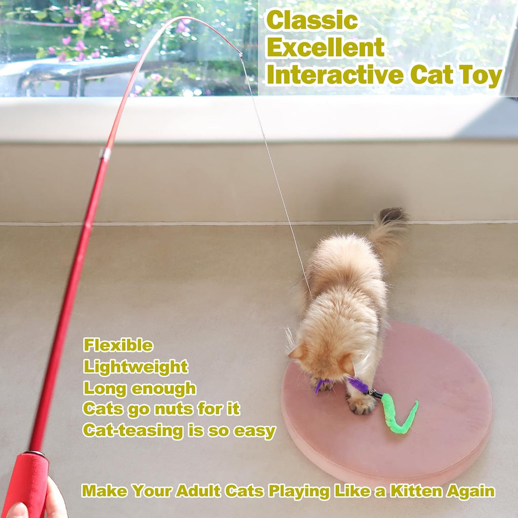 MeoHui Cat Toys for Indoor Cats. Interactive Cat Toy 2PCS Retractable Wand Toy and 9PCS Cat Feather Toys Refills. Funny Kitten Toys Cat Fishing Pole Toy for Bored Indoor Cats Chase and Exercise