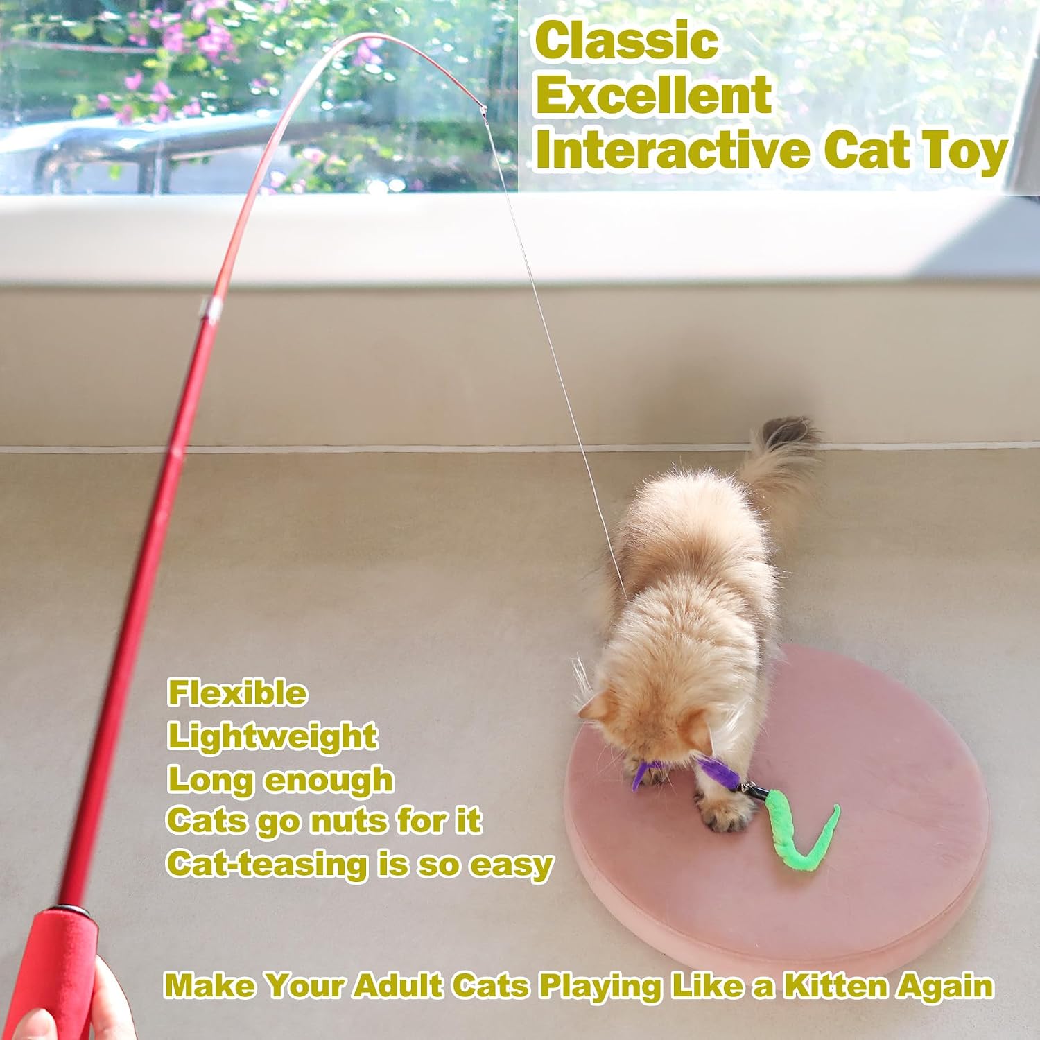 MeoHui Cat Toys for Indoor Cats. Interactive Cat Toy 2PCS Retractable Wand Toy and 9PCS Cat Feather Toys Refills. Funny Kitten Toys Cat Fishing Pole Toy for Bored Indoor Cats Chase and Exercise