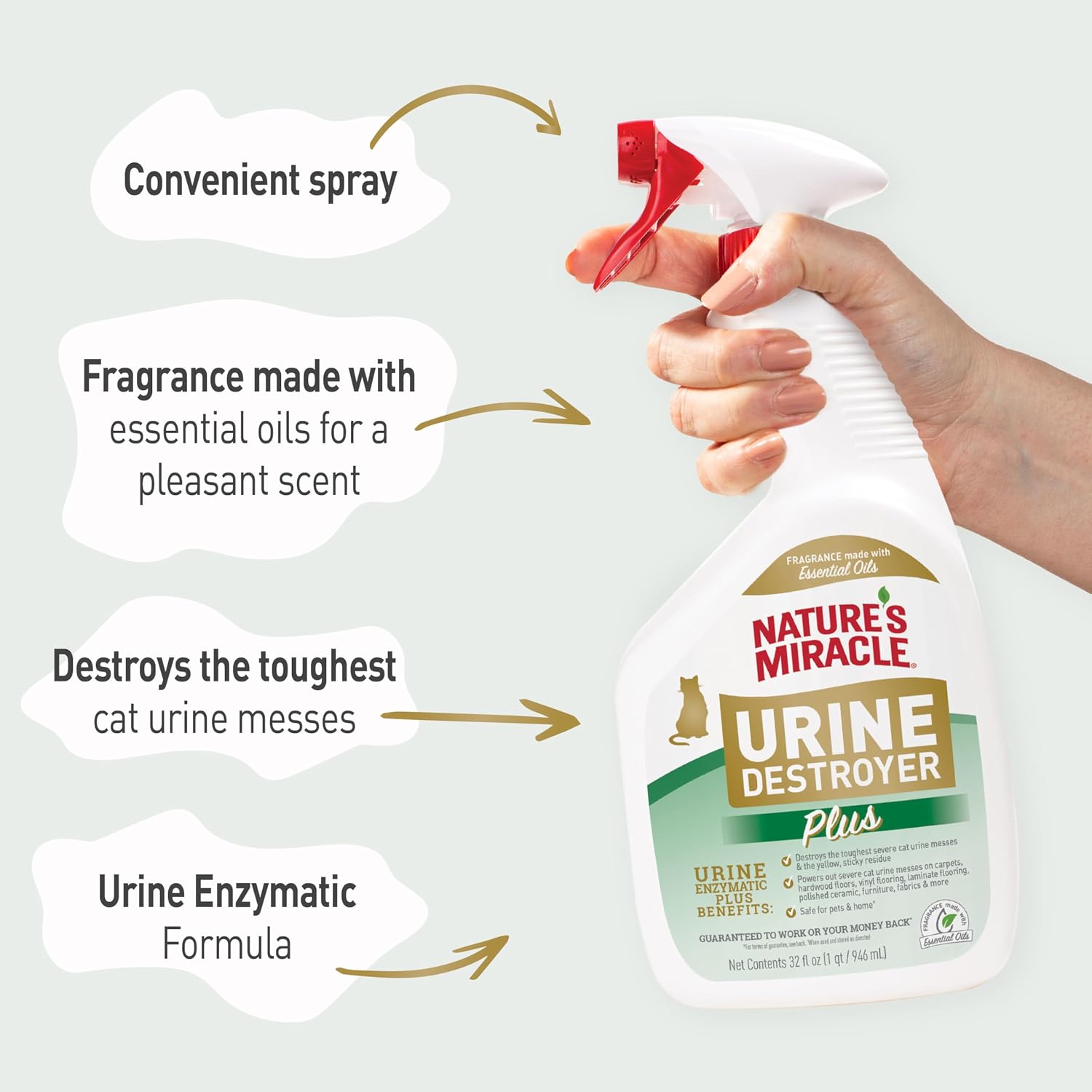 Nature's Miracle Cat Urine Destroyer Plus. Enzymatic Cleaner. 32 oz | Destroys the Toughest Cat Urine Stains. For Use on Multiple Surfaces. Safe For Pets and Home*. Fresh Scent