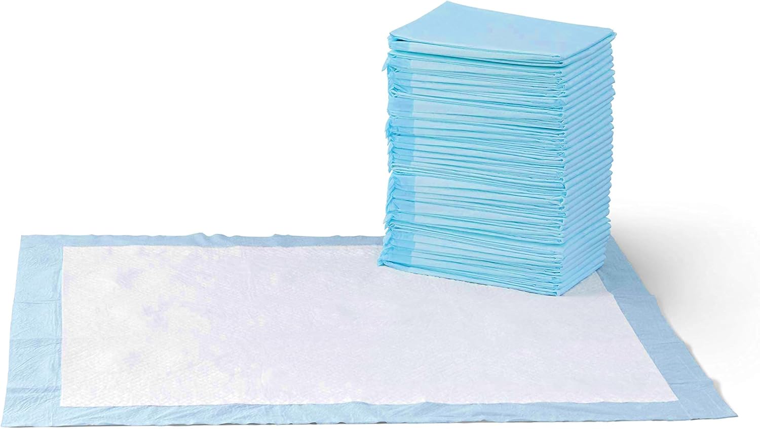 Amazon Basics Leak-Proof Dog and Puppy Potty Training Pee Pads with Quick-Dry 5-Layer Design. X-Large Size 28 x 34 Inch. Blue & White. 40-Pack