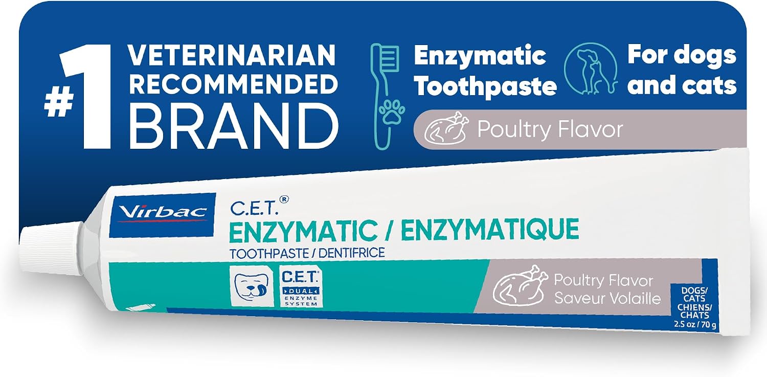 C.E.T. Enzymatic Toothpaste for Dogs and Cats. Poultry. 2.5oz | Plaque and tartar control for fresh breath. pet dental care toothpaste. Dual enzyme system. poultry flavored toothpaste