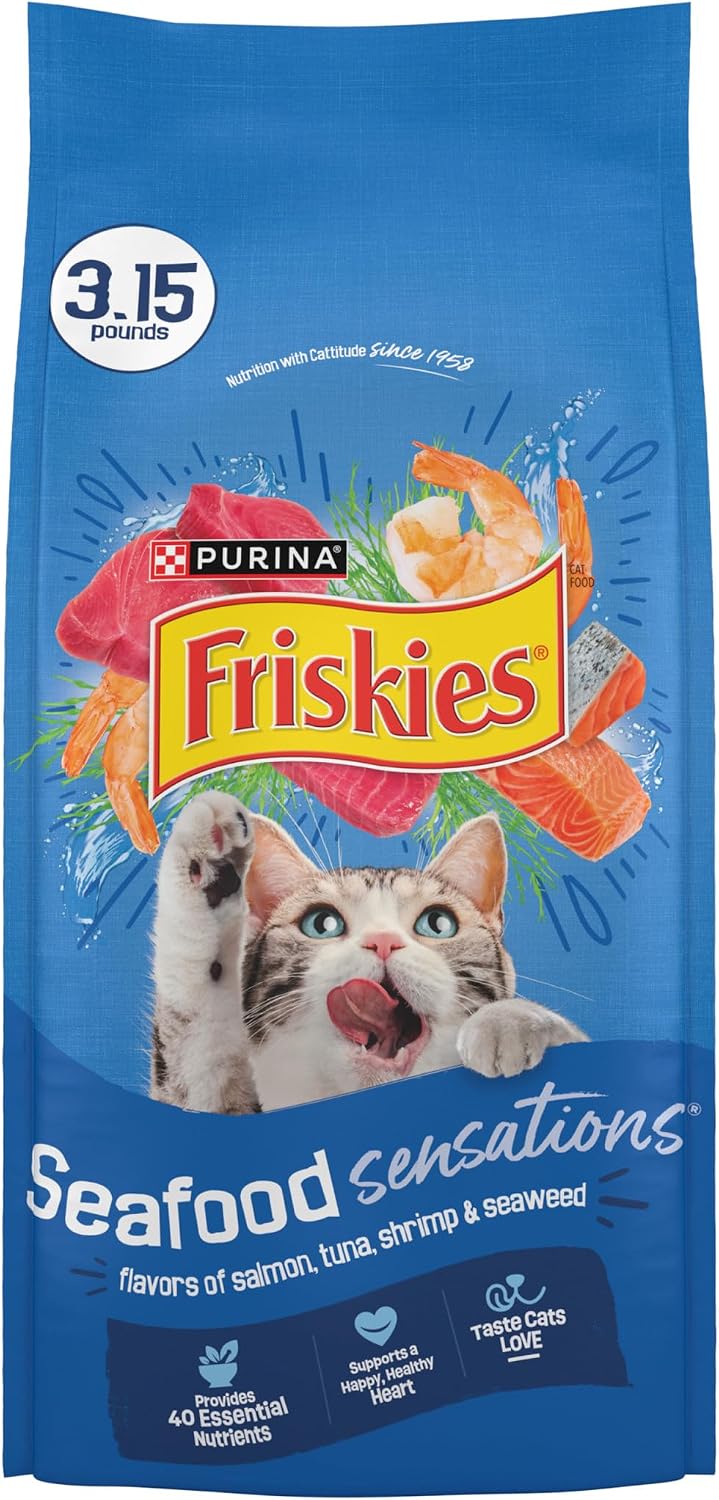 Purina Friskies Dry Cat Food Seafood Sensations With Salmon. Tuna. and Shrimp Flavors - 22 lb. Bag