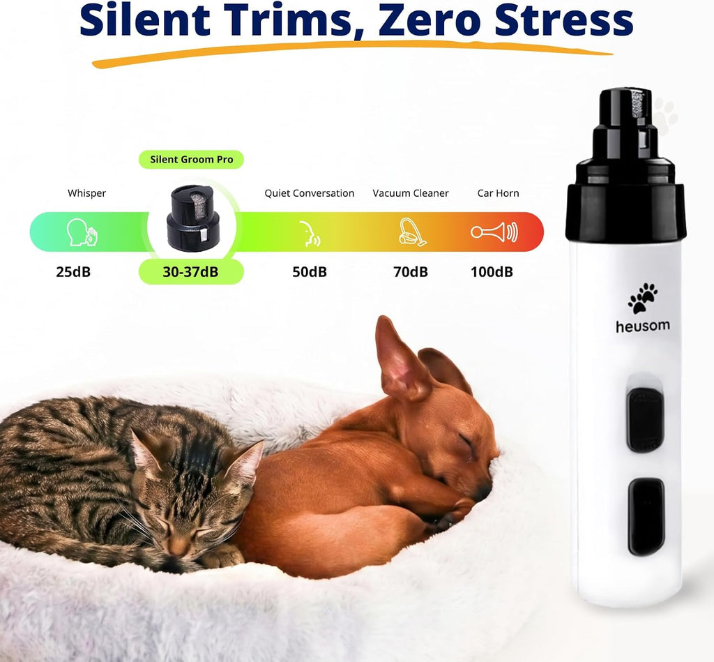 Heusom Silent Groom Pro Pet Nail Grinder | Whisper Quiet Dog Nail Grinder | Claw Trimmer for Dogs. Cats & Other Animals | Safe & Stress Free Nail Grooming. Ideal for Sensitive Dogs of All Breeds &Sizes