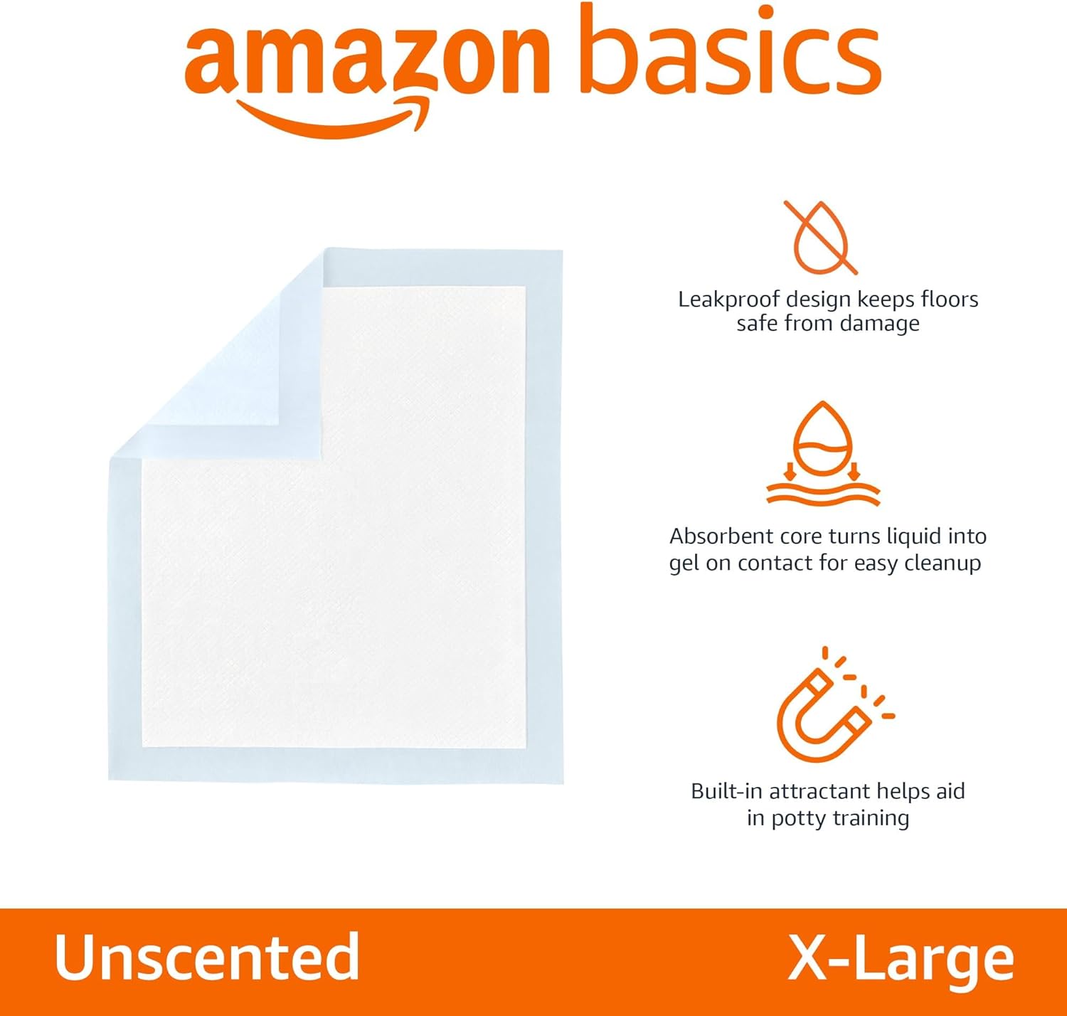 Amazon Basics Leak-Proof Dog and Puppy Potty Training Pee Pads with Quick-Dry 5-Layer Design. X-Large Size 28 x 34 Inch. Blue & White. 40-Pack