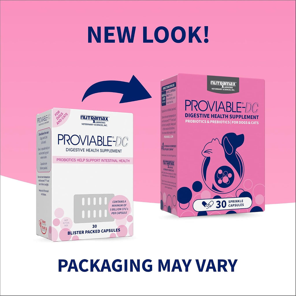 Nutramax Proviable Probiotics for Dogs & Cats. Sprinkle Capsules. 30ct | Probiotics for Cats and Dogs. Plus Prebiotics. Daily Gut Health Support Supplement. Multiple Strains. Sprinkle on Food