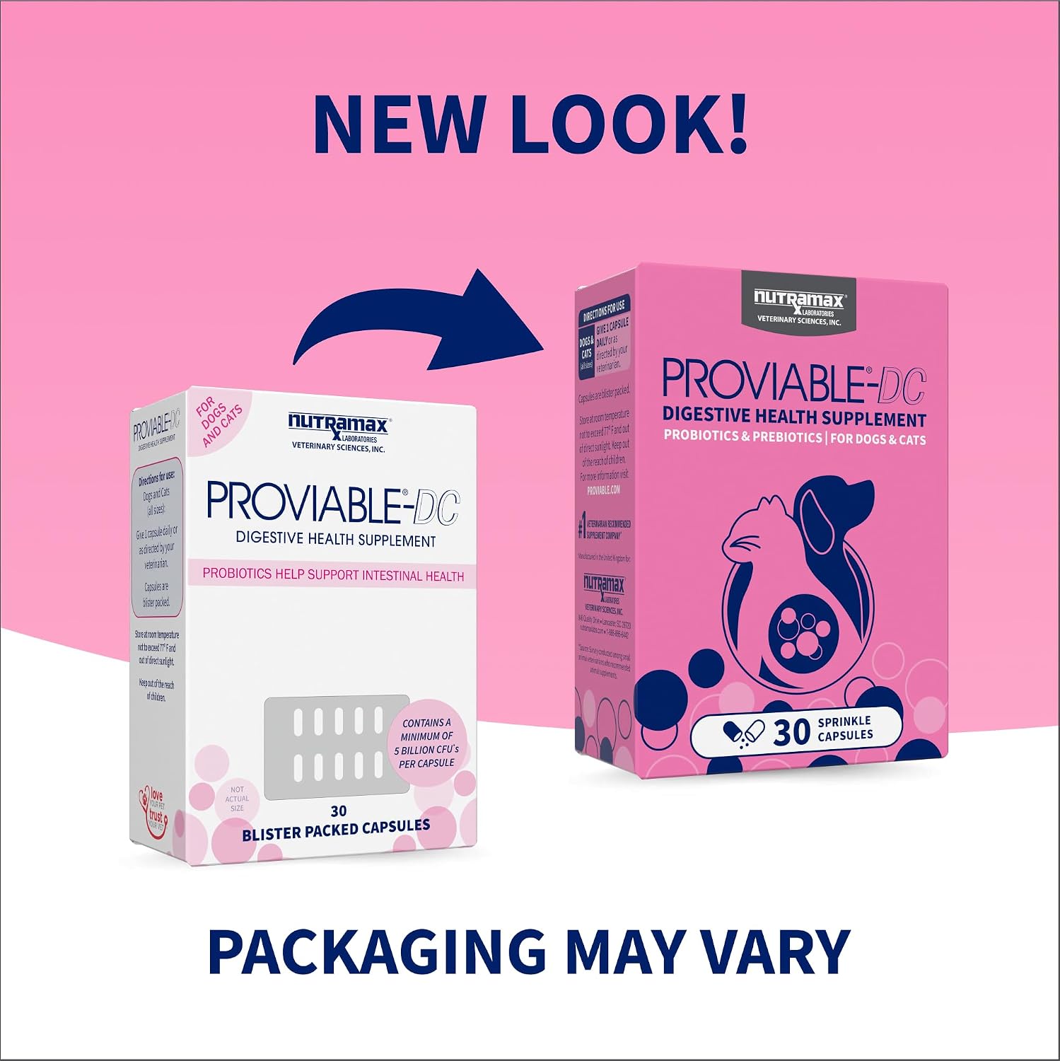 Nutramax Proviable Probiotics for Dogs & Cats. Sprinkle Capsules. 30ct | Probiotics for Cats and Dogs. Plus Prebiotics. Daily Gut Health Support Supplement. Multiple Strains. Sprinkle on Food