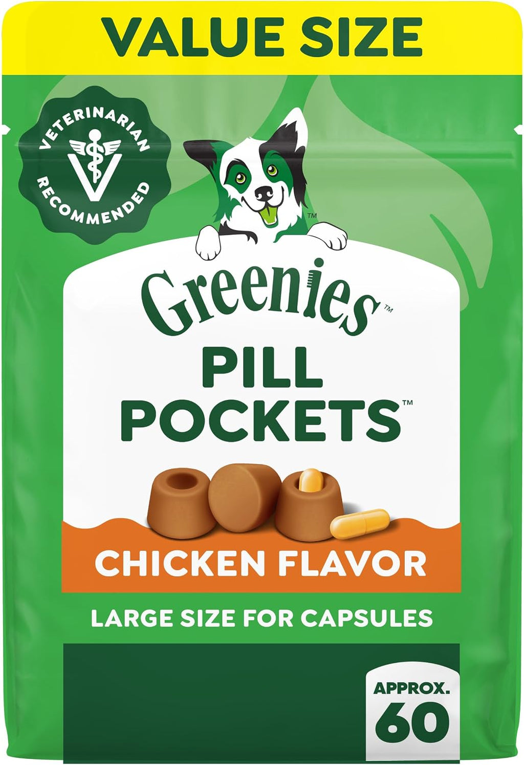 Greenies Pill Pockets Large Size Dog Treats. Chicken. 15.8 oz | Vet-recommended. Capsule size. real chicken flavor. low calorie. stress- and mess-free. natural ingredients. no fillers