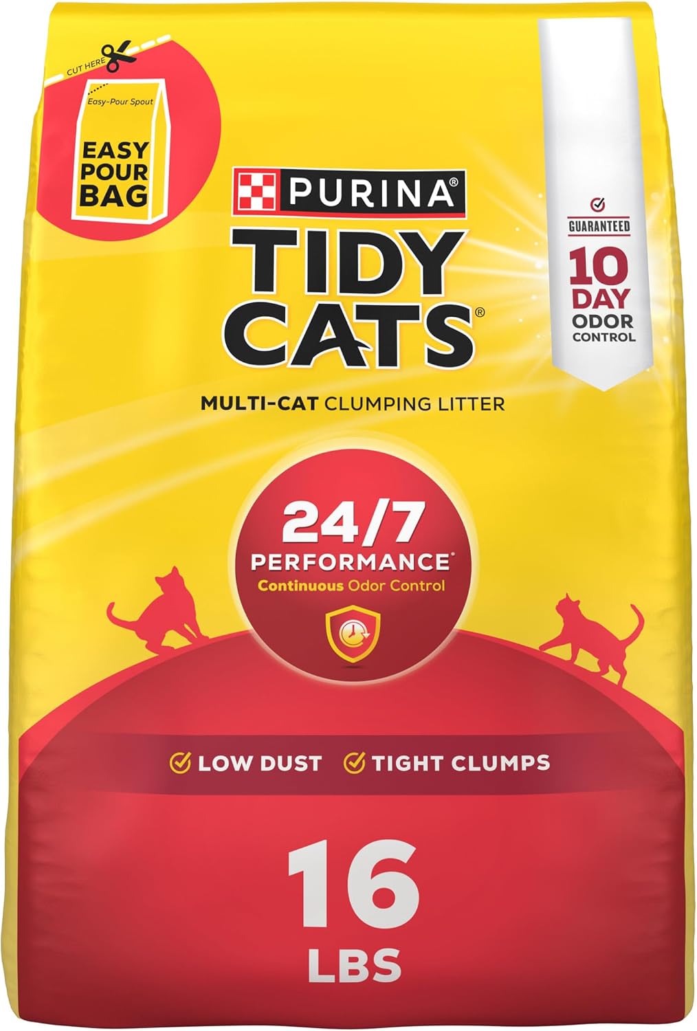 Purina Tidy Cats 24/7 Performance Clumping Cat Litter. 16 lb Bag | Clean Linen scent with 24/7 slow-release deodorizer in a smaller. easy-pour size