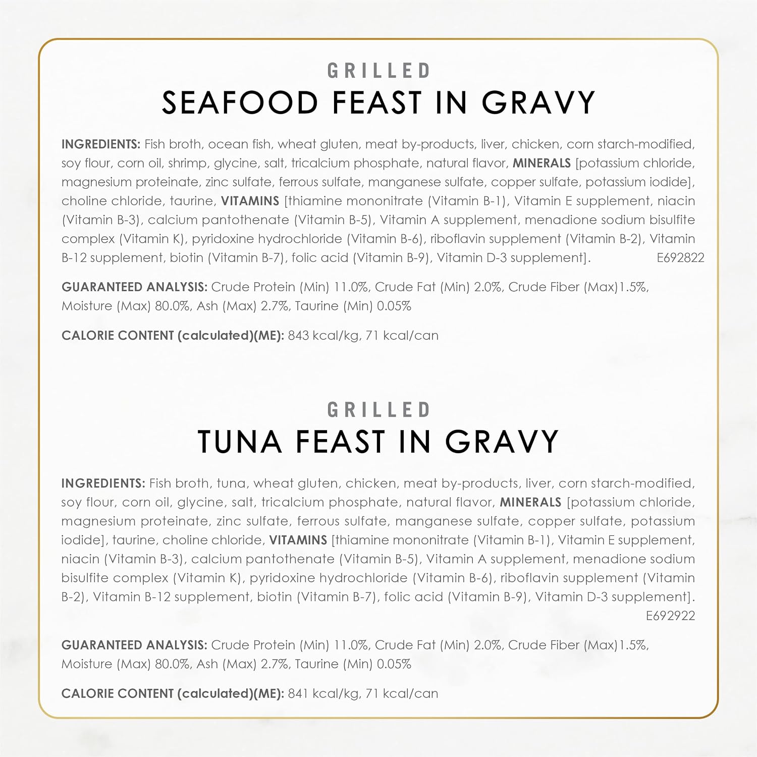 Purina Fancy Feast Grilled Seafood Wet Cat Food. 3 oz Cans. 24-Pack | Variety Pack. crafted with real seafood in savory gravy. Made with no Artificial Colors or Preservatives.