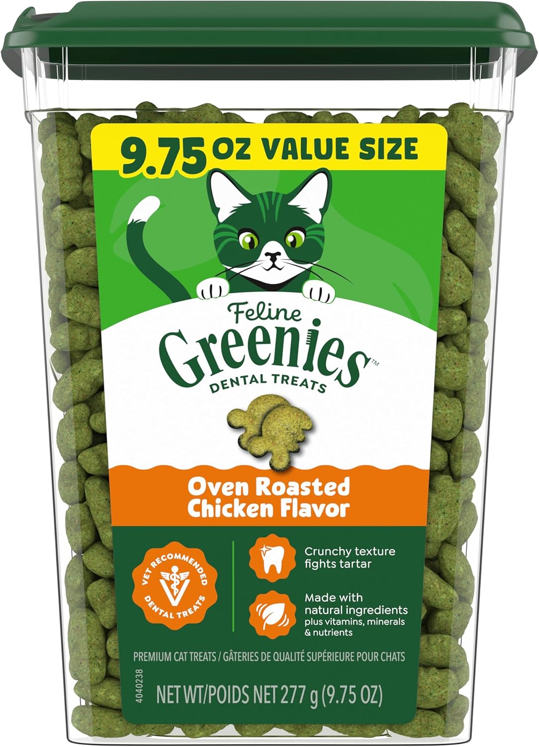 Greenies Feline Natural Dental Cat Treats. Roasted Chicken Flavor. 9.75 oz | #1 vet-recommended. clinically-proven oral care. cleans teeth and freshens breath. cleans to gumline. natural ingredients