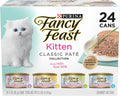 Purina Fancy Feast Wet Kitten Food Variety Pack. 3 oz cans. 24-Pack | Oceanfish. Turkey. Chicken or Salmon Recipes with no artificial colors or preservatives. 100 percent complete and balanced