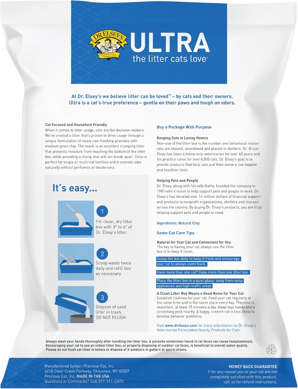 Dr. Elsey's Ultra Unscented Clumping Clay Cat Litter 18 lb Bag