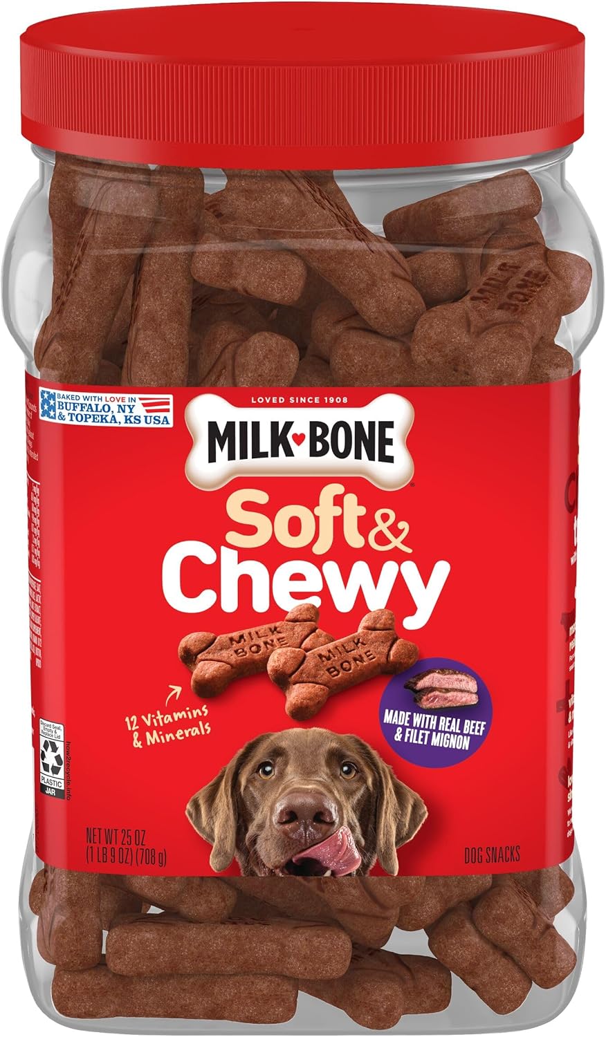 Milk-Bone Soft & Chewy Dog Treats. 25 Oz. Canister | Made with real beef & filet mignon. tender dog treats. easy to chew. for dogs of all ages and sizes