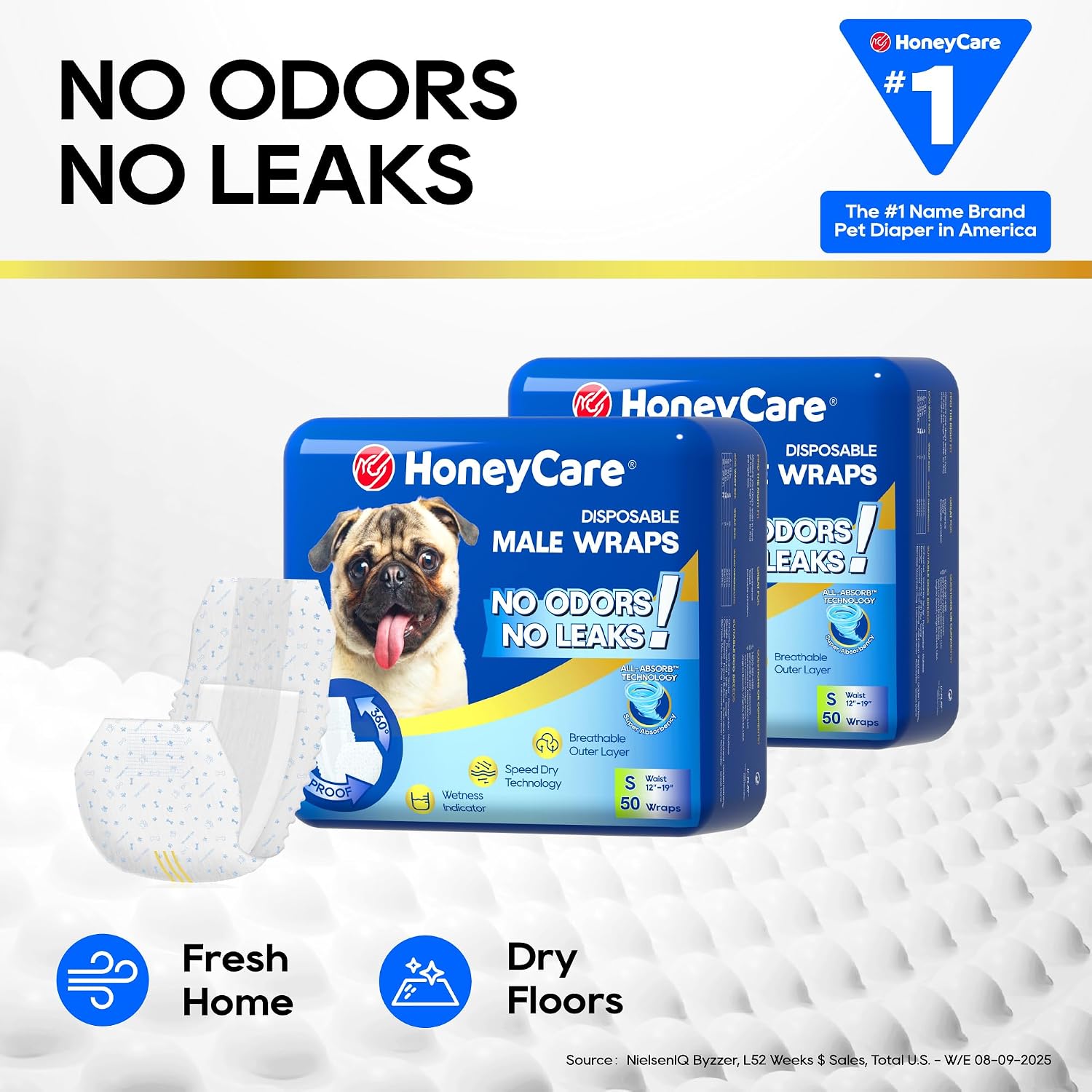HONEY CARE All-Absorb A26 Male Dog Wrap. 50 Count. Small