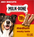 Milk-Bone Original Medium Dog Biscuits. 10 lb Box | 280+ treats. classic meaty taste. crunchy dog treats for dogs 20-50lbs. 15% protein. 12 vitamins & minerals. made in the USA