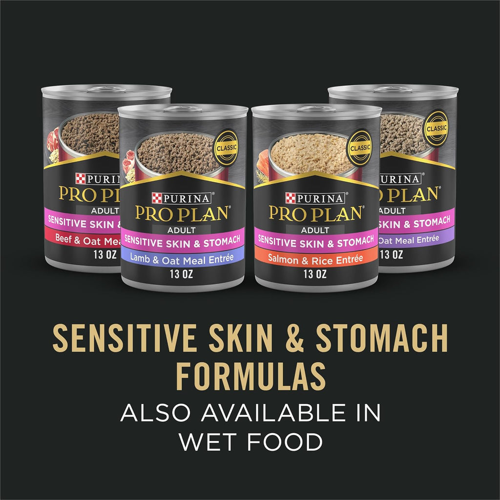 Purina Pro Plan Sensitive Skin & Stomach Dry Dog Food. Salmon. 30 lb Bag | Real Salmon & Rice Formula. with prebiotic fiber. easily digestible with omega-6 fatty acids for a healthy skin and coat