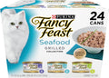 Purina Fancy Feast Grilled Seafood Wet Cat Food. 3 oz Cans. 24-Pack | Variety Pack. crafted with real seafood in savory gravy. Made with no Artificial Colors or Preservatives.