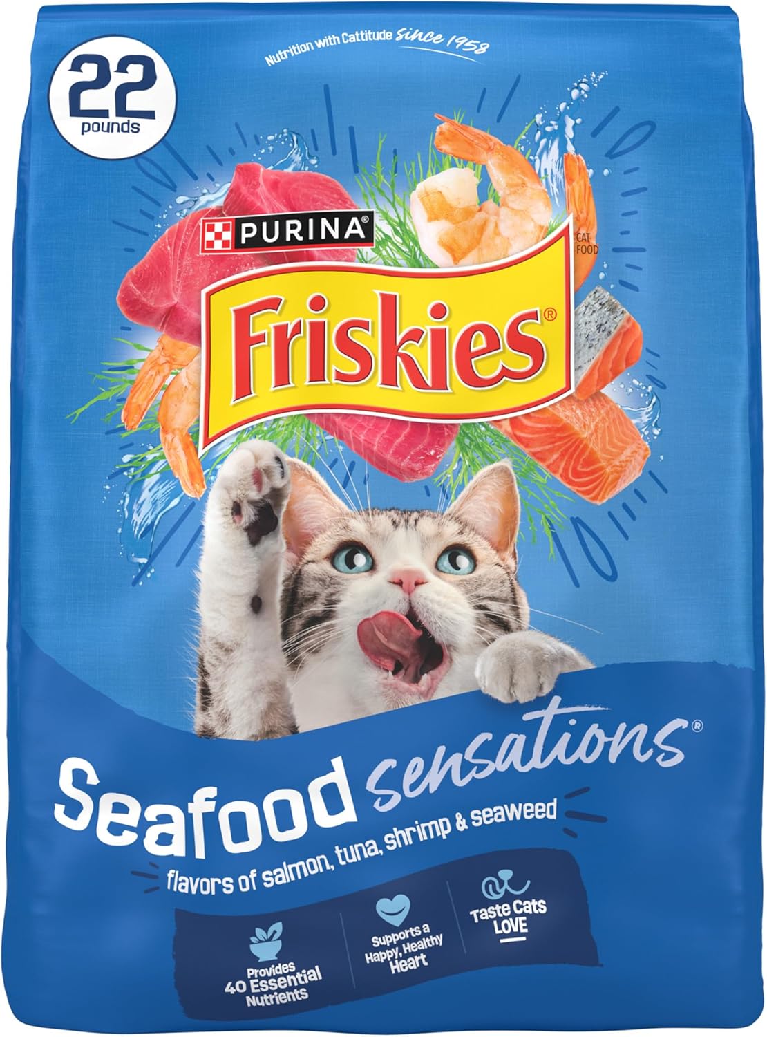 Purina Friskies Dry Cat Food Seafood Sensations With Salmon. Tuna. and Shrimp Flavors - 22 lb. Bag