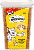 Temptations Classic Crunchy and Soft Cat Treats. Tasty Chicken. 30 oz | Under 2 calories per treat. crunchy outside & soft inside. resealable tub. use as meal or topper. 100% complete & balanced