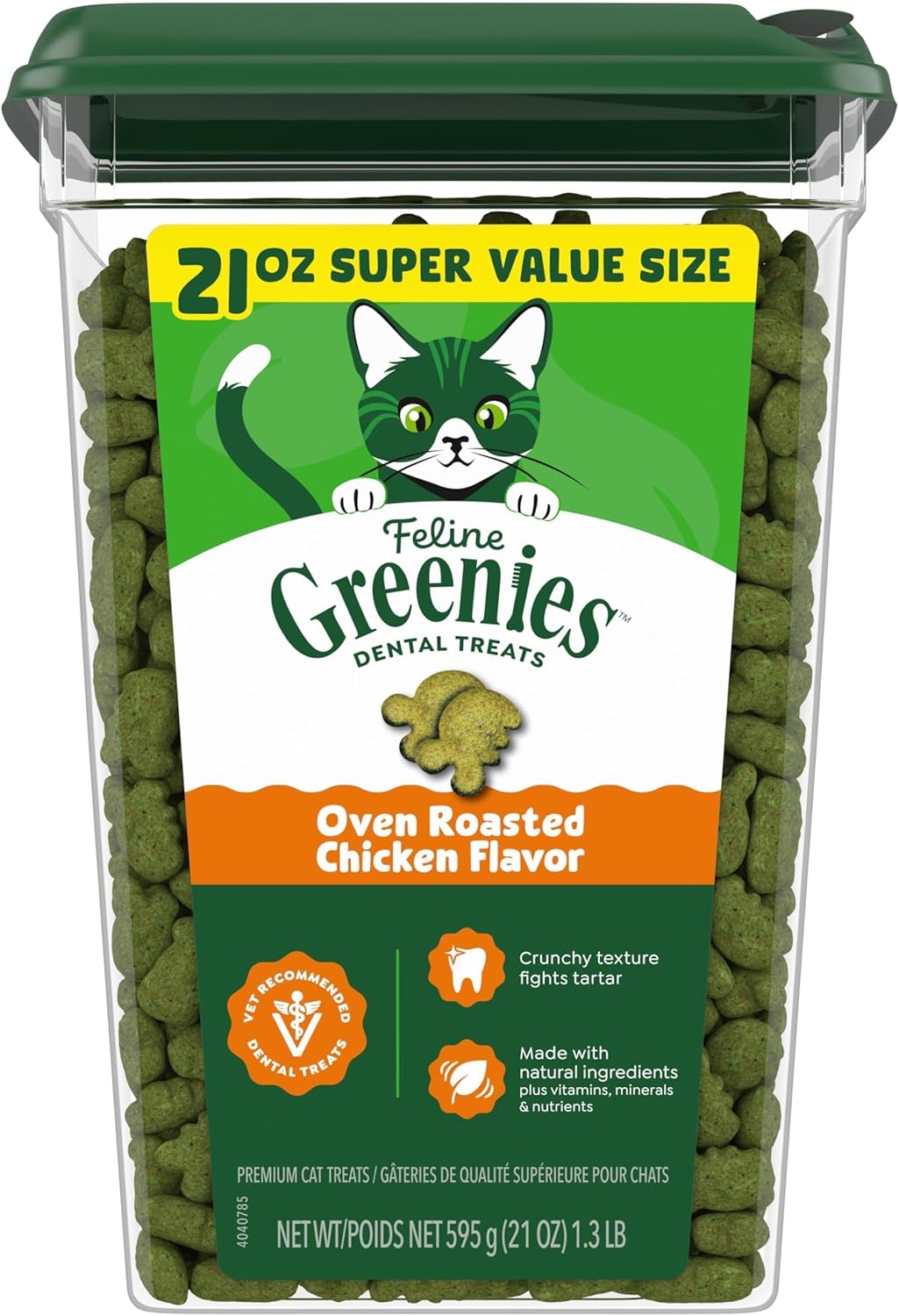 Greenies Feline Natural Dental Cat Treats. Roasted Chicken Flavor. 9.75 oz | #1 vet-recommended. clinically-proven oral care. cleans teeth and freshens breath. cleans to gumline. natural ingredients