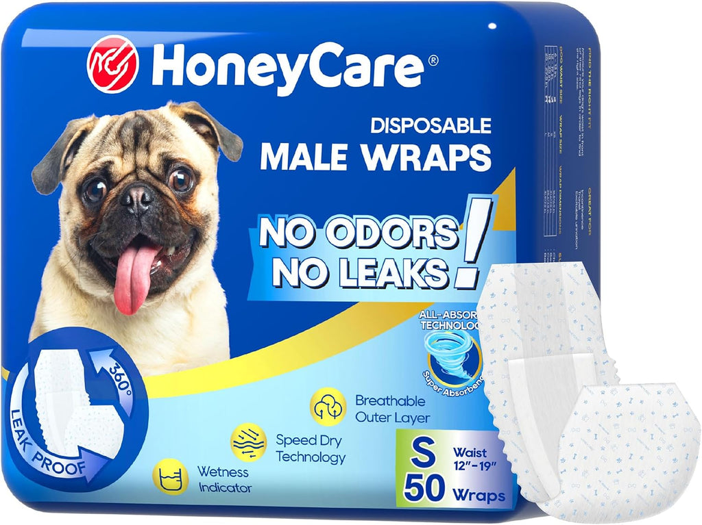 HONEY CARE All-Absorb A26 Male Dog Wrap. 50 Count. Small