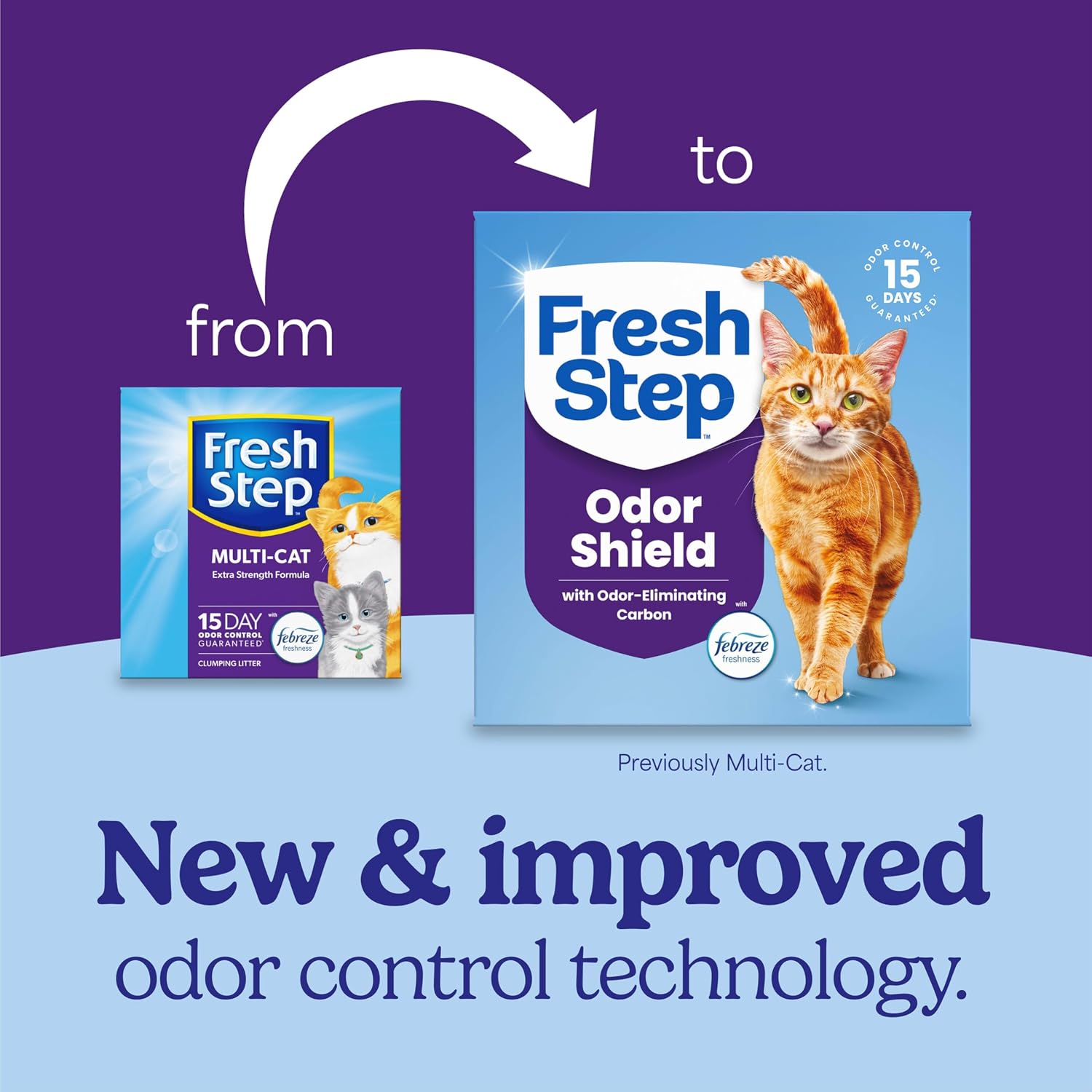 Fresh Step Odor Shield Multi Cat Clumping Cat Litter. 14 lb. | Febreze Freshness. Odor Shield with Ammonia Block Technology. Low Dust. Compatible with Most Automatic Litter Boxes