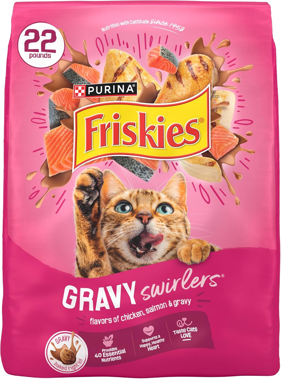 Purina Friskies Gravy Swirlers With Flavors of Chicken. Salmon and Gravy Dry Cat Food - 3.15 lb. Bag