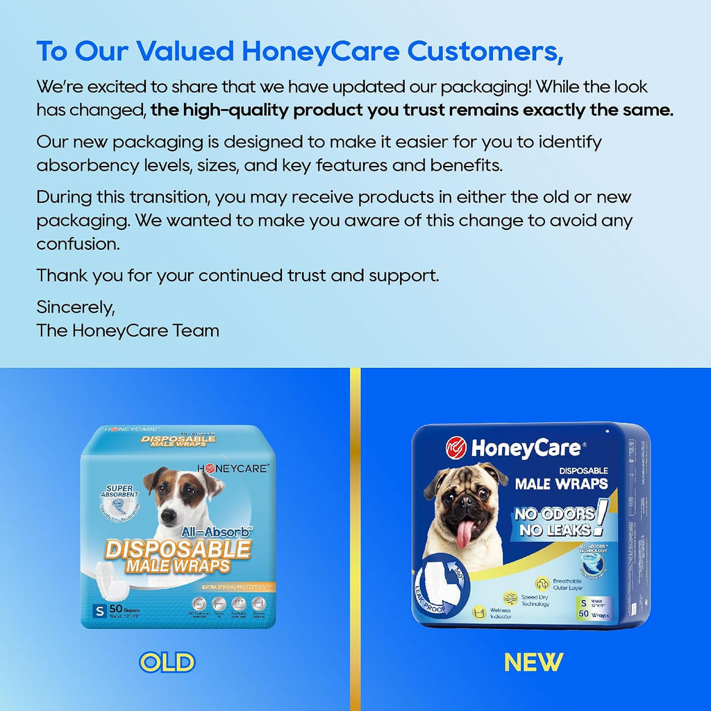 HONEY CARE All-Absorb A26 Male Dog Wrap. 50 Count. Small