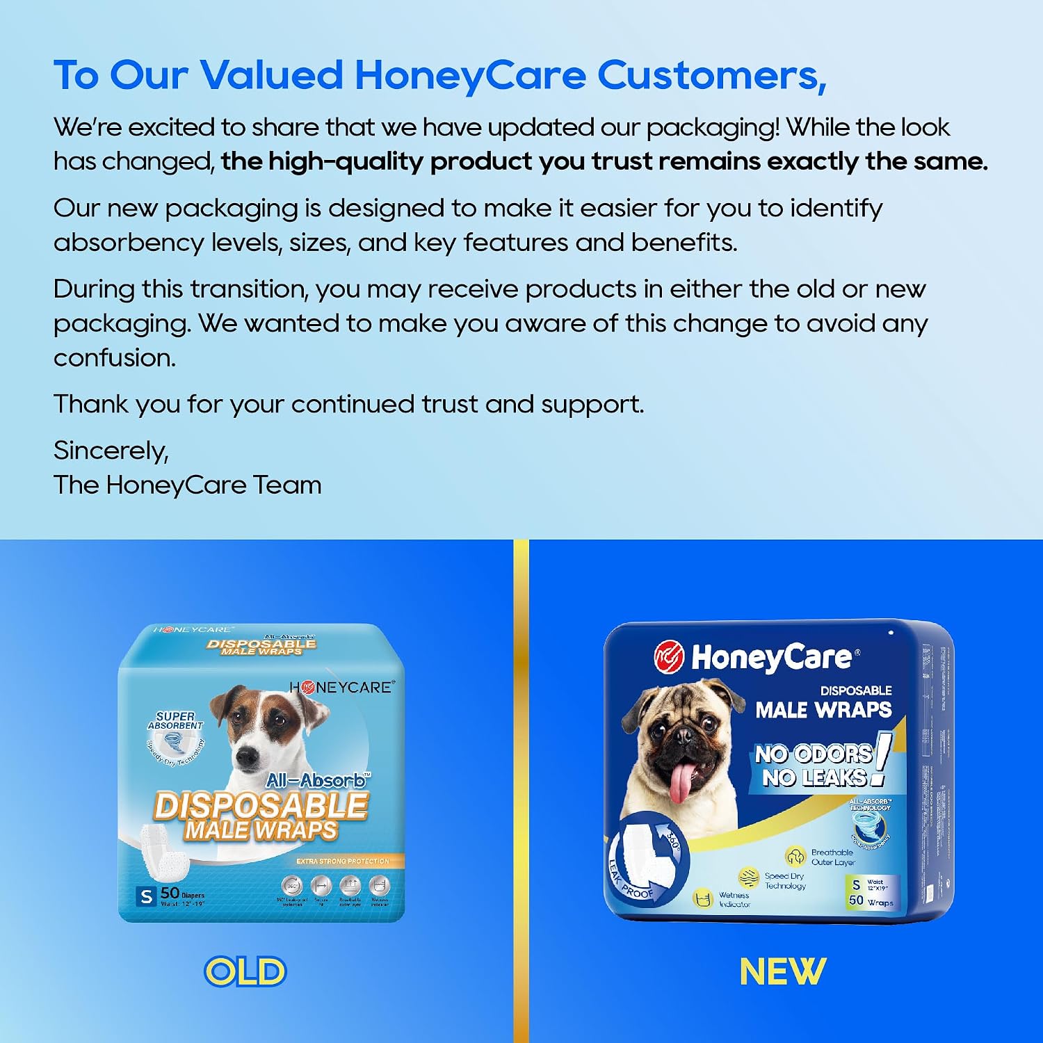 HONEY CARE All-Absorb A26 Male Dog Wrap. 50 Count. Small
