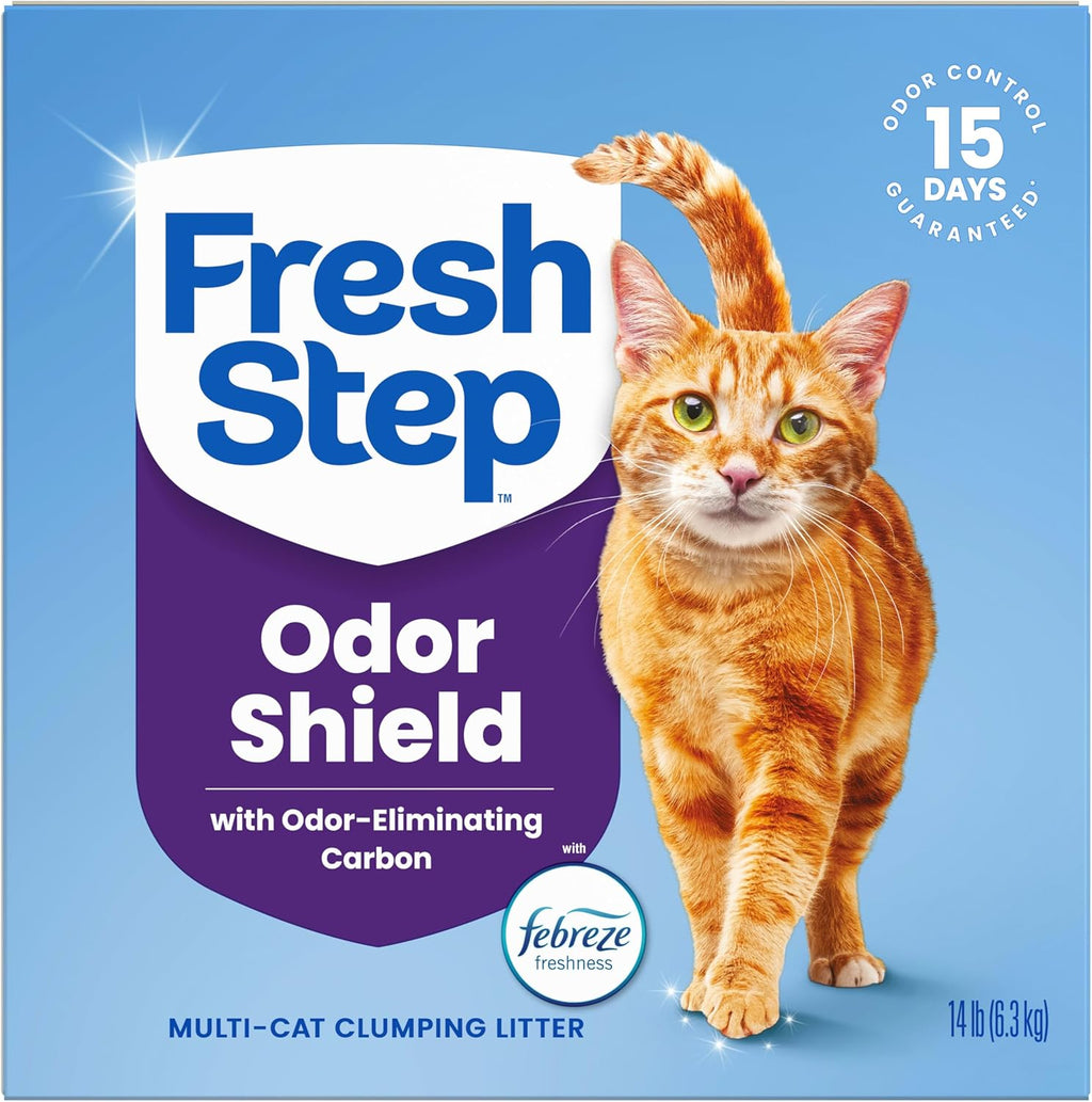 Fresh Step Odor Shield Multi Cat Clumping Cat Litter. 14 lb. | Febreze Freshness. Odor Shield with Ammonia Block Technology. Low Dust. Compatible with Most Automatic Litter Boxes