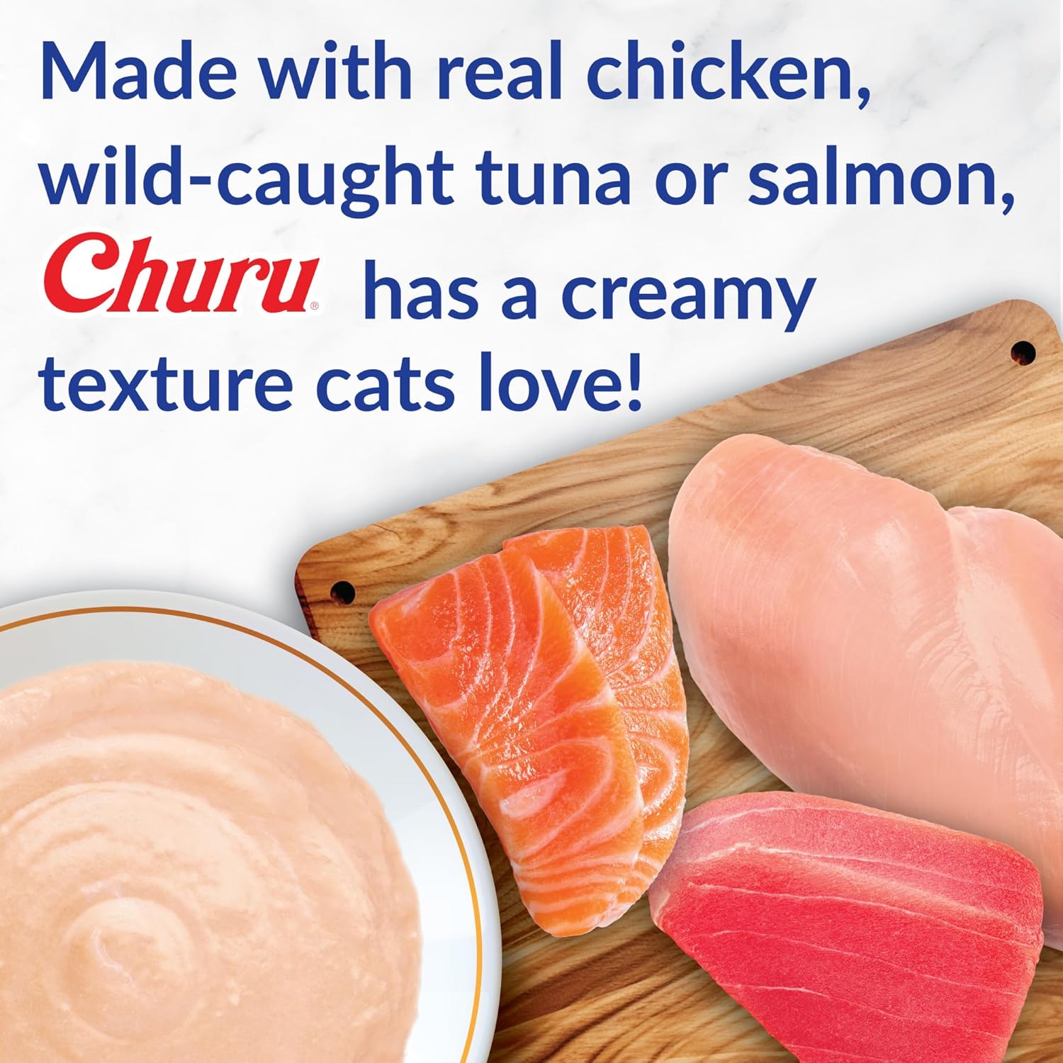 INABA Churu Cat Treats. Lickable. Squeezable Creamy Purée Cat Treat with Green Tea Extract & Taurine. 0.5 Ounces Each Tube. 50 Tubes. Tuna & Chicken Variety