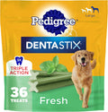 Pedigree Dentastix Large Breed Dental Dog Treats. Fresh. 36 Count | Triple action dental care. reduces tartar. cleans teeth. freshens breath. for dogs 40+ lbs. no added sugar/fillers