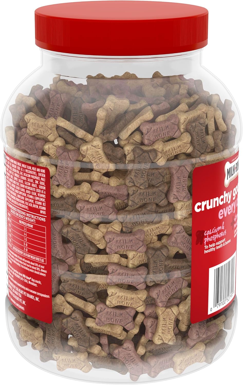 Milk-Bone Flavor Snacks Mini's Dog Treats. 36 Oz. | 5 calories per treat. 15% protein. 3 flavors per canister (beef. chicken & bacon. naturally & artificially flavored)