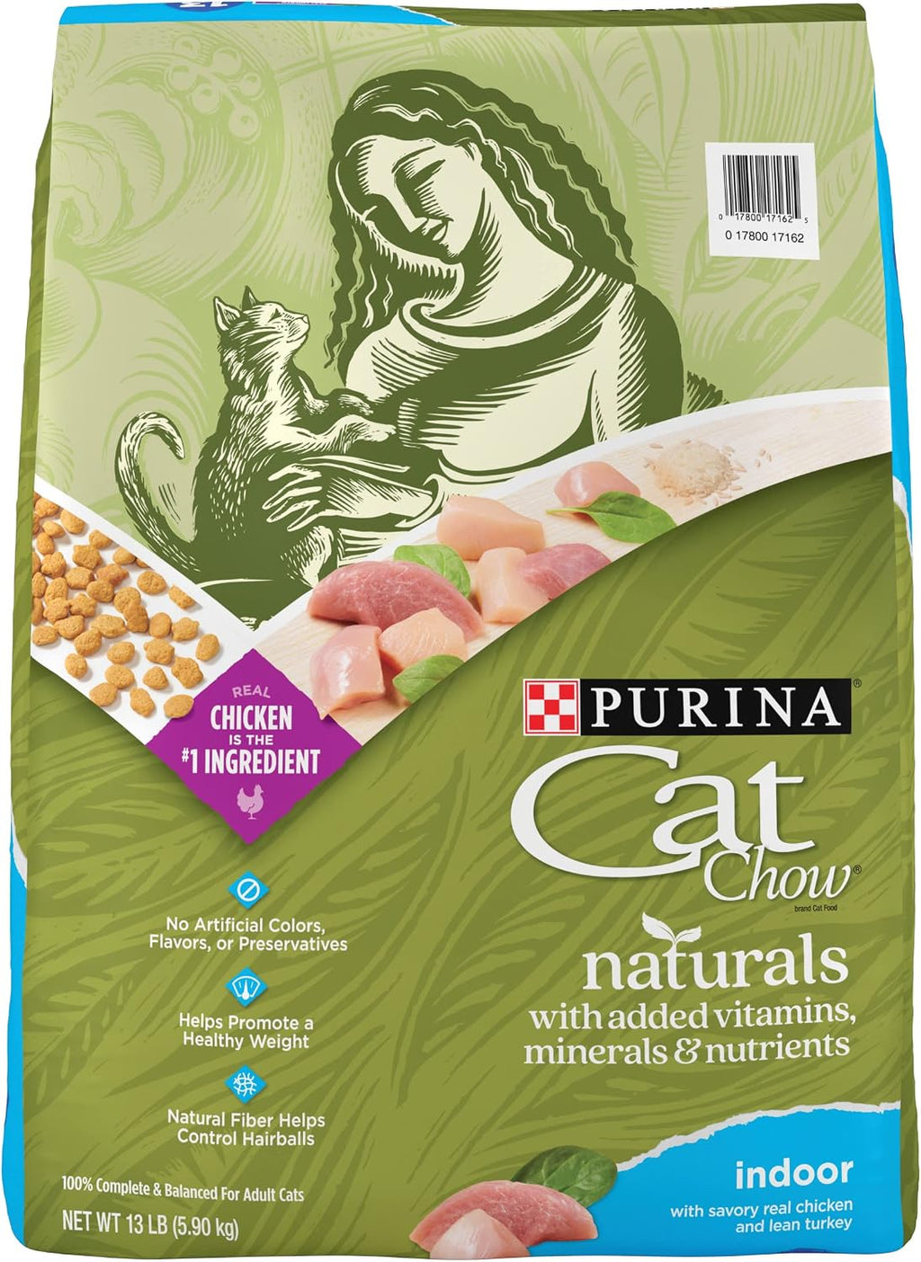 Purina Cat Chow Naturals Hairball. Indoor Dry Cat Food. 13 lb Bag | Healthy weight cat food with real turkey and chicken. a natural fiber blend helps control hairballs. for indoor cats